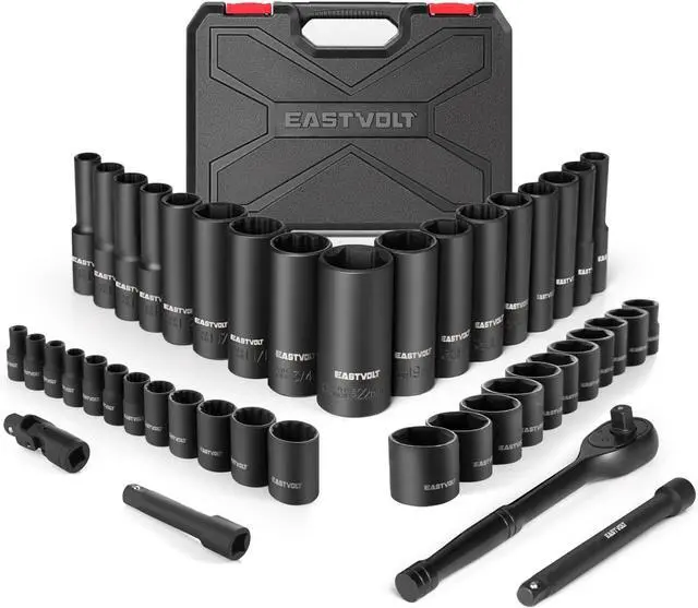 Main image of Eastvolt 46 Pieces Drive Socket Ratchet Wrench Set, Mechanic Tool Kits with 72 Teeth Reversible Ratchet, Extension Bar Set and Storage Case, Metric/SAE