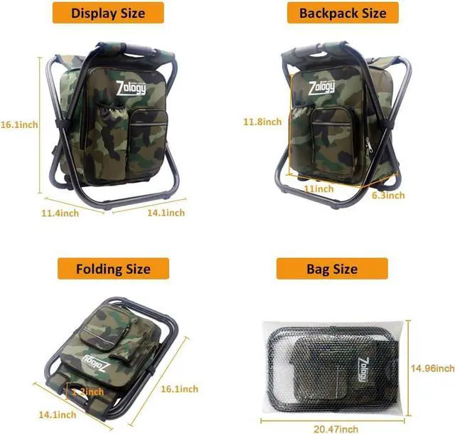 Alt view image 3 of 7 - Folding Camping Chair Stool Backpack with Cooler Insulated Picnic Bag, Hiking Camouflage Seat Table Bag Camping Gear, Outdoor Fishing Hunting Gifts for Men