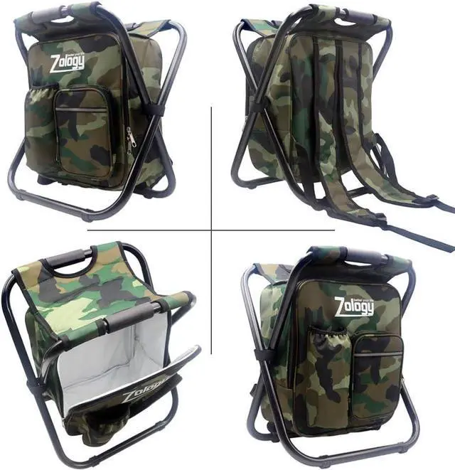 Alt view image 7 of 7 - Folding Camping Chair Stool Backpack with Cooler Insulated Picnic Bag, Hiking Camouflage Seat Table Bag Camping Gear, Outdoor Fishing Hunting Gifts for Men