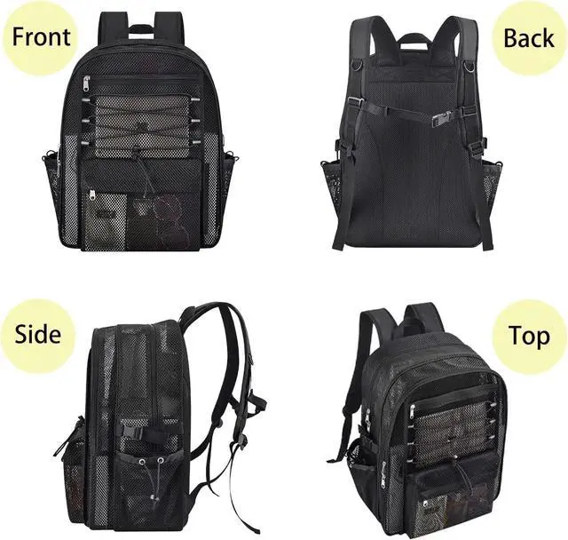 Alt view image 6 of 7 - Mesh Backpack Heavy Duty for School, 35L Extra Large Mesh Bookbag for Adults, See Through Mesh Black School Bag with Laptop Pocket for Work Swimming Beach Fitness Sport