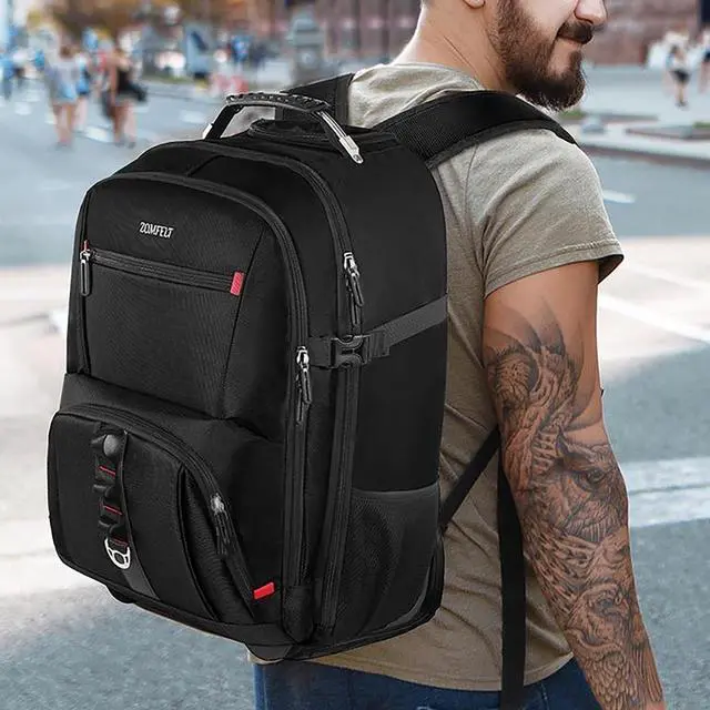 Alt view image 2 of 7 - ZOMFELT Rolling Backpack, Travel Backpack with Wheels, Carry on Backpacks with 3 Packing Cubes, 17.3 Inch Wheeled Laptop Backpack for Men Women Adults to Travel Work Business Black