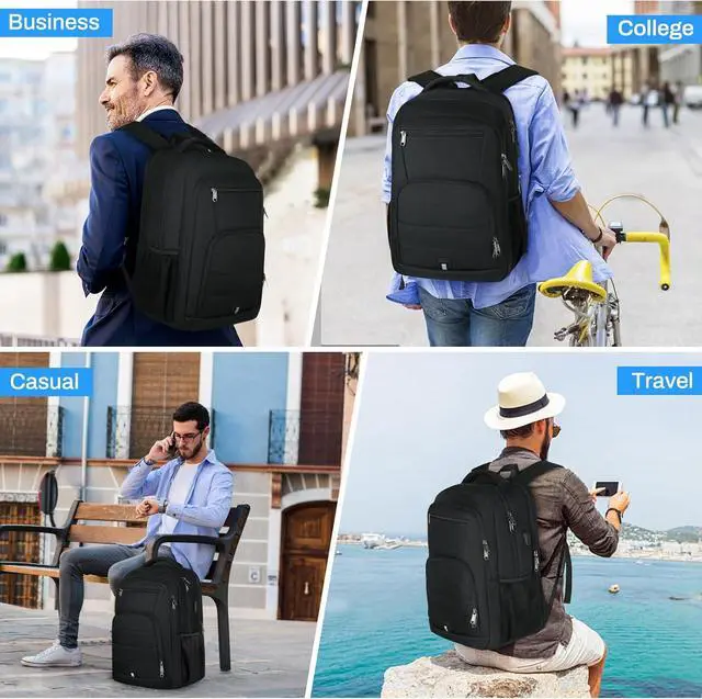 Alt view image 6 of 7 - RAINSMORE Laptop Backpack 17 Inch Large Travel Backpack for Men Women Waterproof Computer Work Business College Bookbag TSA Friendly Carry on Backpack with USB Port, Black