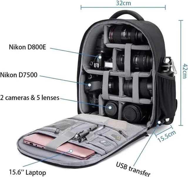 Alt view image 4 of 7 - CADeN Camera Backpack Professional DSLR Bag with USB Charging Port Rain Cover, Photography Laptop Backpack for Women Men