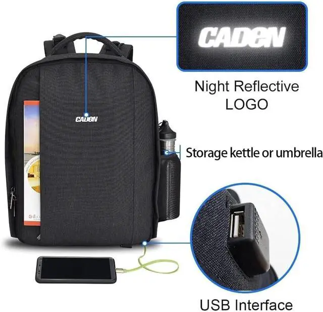 Alt view image 5 of 7 - CADeN Camera Backpack Professional DSLR Bag with USB Charging Port Rain Cover, Photography Laptop Backpack for Women Men