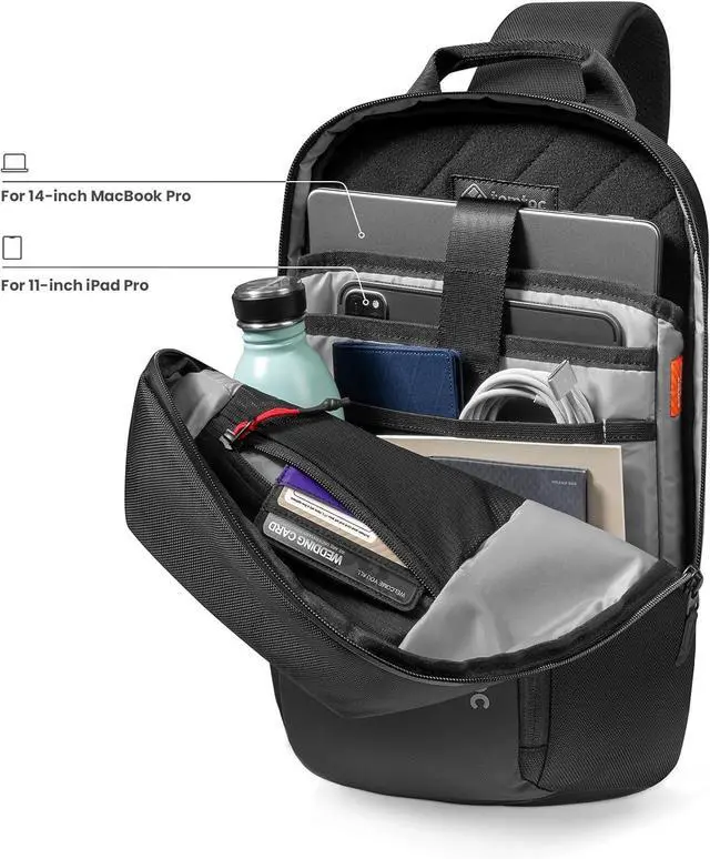 Alt view image 2 of 7 - tomtoc Sling Bag Crossbody Backpack EDC Daypack for Men Women Minimalist Chest Shoulder bag for 2024 New 14" MacBook Pro, 13" MacBook Air, 11" iPad Air, Daily Use, Work, Travel - S Size