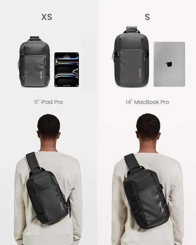 Alt view image 3 of 7 - tomtoc Sling Bag Crossbody Backpack EDC Daypack for Men Women Minimalist Chest Shoulder bag for 2024 New 14" MacBook Pro, 13" MacBook Air, 11" iPad Air, Daily Use, Work, Travel - S Size