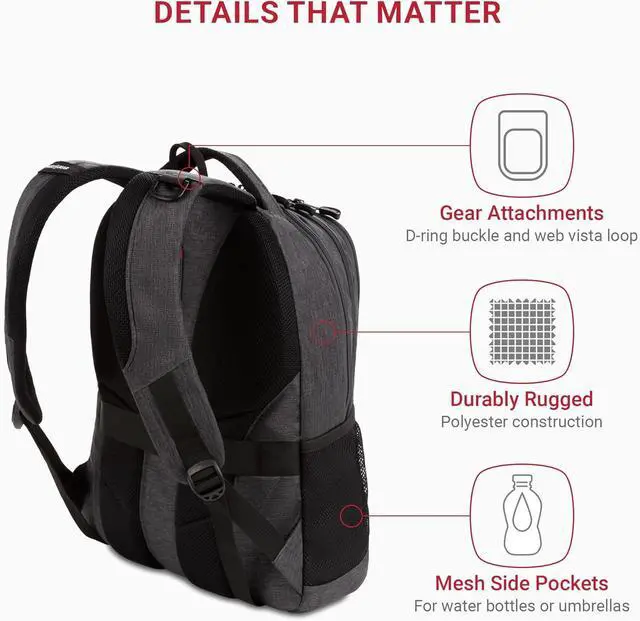 Alt view image 3 of 7 - SwissGear Cecil 5505 Laptop Backpack, Charcoal, 18-Inch