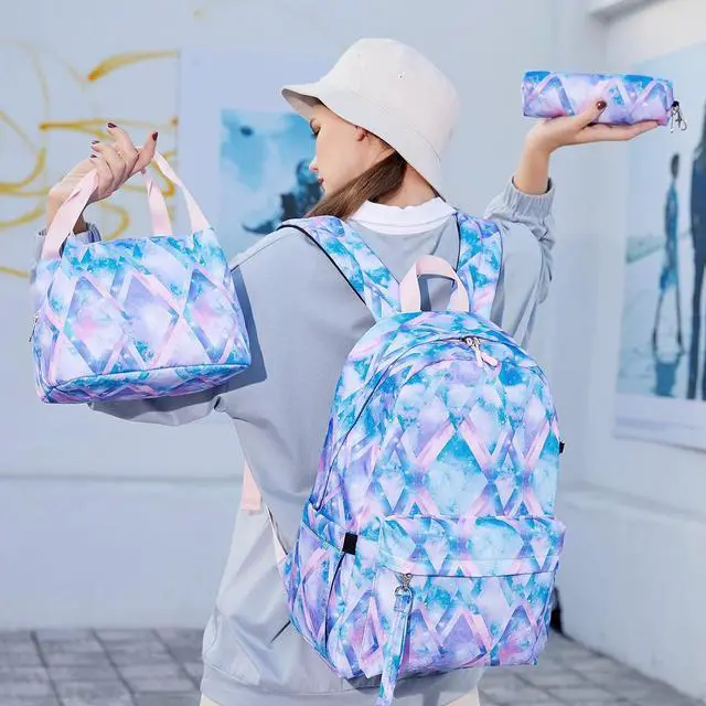 Alt view image 2 of 7 - Kids Backpack For Girls Teen,3Pcs Set Cute elementary school Bag, 15.6in Laptop Daypack Bookbags With USB Charging Port(Blue)