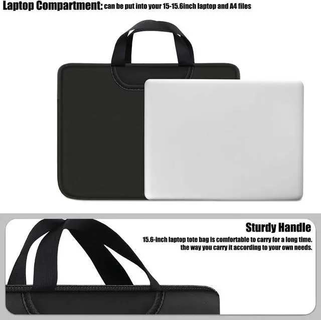 Alt view image 3 of 7 - Laptop Sleeve Bag 15.6 Inch, Durable Traveling Briefcase Handle Bag & with Extra Pockets, Computer Protective Case Compatible for 15 15.6 inch HP, Dell, Acer, Asus, Black