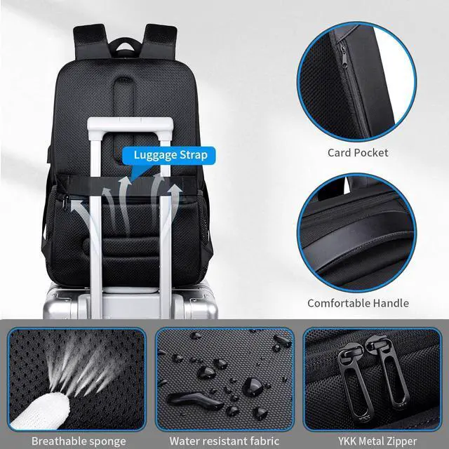 Alt view image 3 of 6 - 35L Travel Laptop Backpack for Men, High Tech Business Backpack with USB Charging Port and Ergonomic Design, Water Resistant Anti-theft Work College Backpack Fits 15.6 Inch Tablet, Notebook