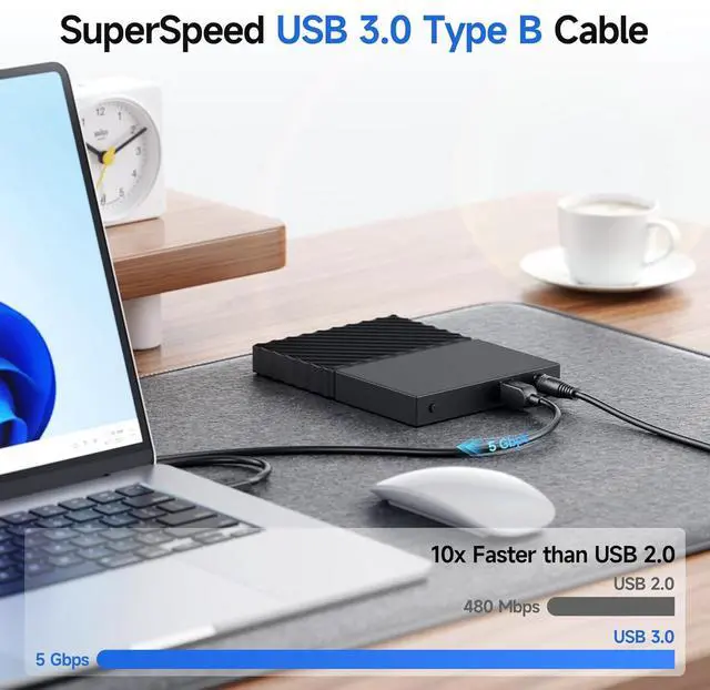 Alt view image 5 of 7 - Cable Matters 5Gbps Long USB 3.0 Cable - 10ft, USB A to B Cable, USB3 Cord with Type-B 3.0 Connector for Hard Drive Enclosure/Built-in Hub and More, Black
