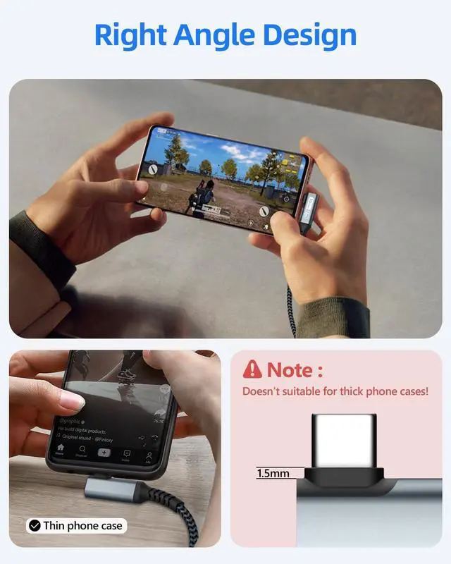 Alt view image 6 of 7 - SUNGUY 10Gbps Android Auto USB C Cable 1FT, Right Angle USB C 3.1 Gen 2 Fast Charge CarPlay Cable, Compatible with iPhone 15/15 Pro Max, Samsung T7, Galaxy S23 S22 Ultra/Note 20, SSD