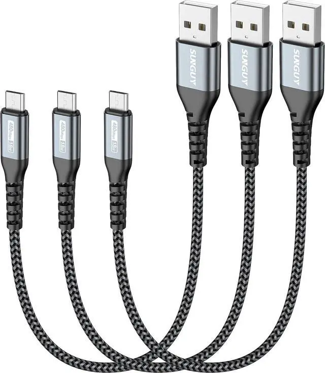 Main image of SUNGUY Micro USB Cable 1FT[3Pack], 18W Short USB to Micro USB Cable Fast Charging USB 2.0 Data Sync Nylon Braided for Samsung Galaxy S7 Edge S6, Android Phone, PS4
