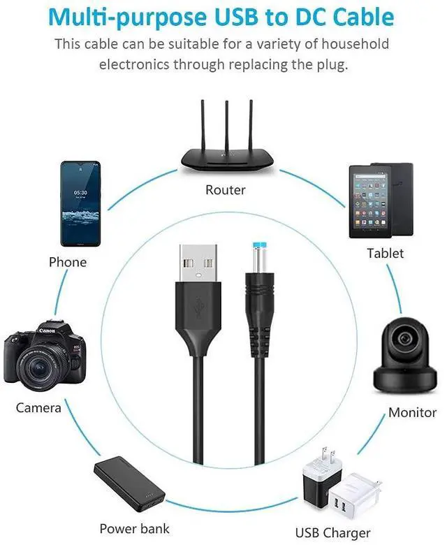 Alt view image 4 of 7 - Belker Universal 5V DC 5.5 2.1mm Jack Charging Cable Power Cord, USB to DC Power Cable with 14 Interchangeable Plugs Connectors Adapters Compatible with 5V Devices Max Support 3A
