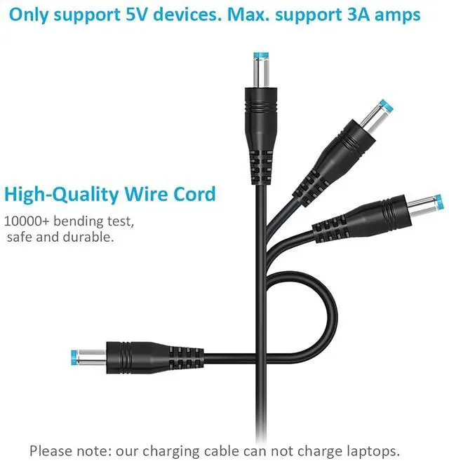 Alt view image 5 of 7 - Belker Universal 5V DC 5.5 2.1mm Jack Charging Cable Power Cord, USB to DC Power Cable with 14 Interchangeable Plugs Connectors Adapters Compatible with 5V Devices Max Support 3A