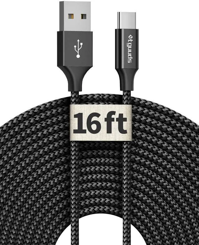 Main image of etguuds [ 16ft/5m Extra Long USB C Cable, USB-A 2.0 to Type C Cable Fast Charger Nylon Braided Cord Compatible with Samsung Galaxy Note, LG, Moto, Google, Switch, Camera and Other USB-C Device