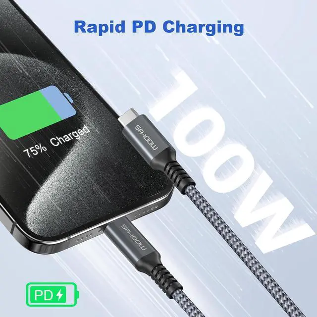Alt view image 2 of 7 - Basesailor iPhone 16 15 Pro Max Charger Cable 10FT,100W USB C to Type C Cable with USB Adapter,Fast Car Charging Power Cord for iPad 10th Air 4th 5th Mini 7th 6th Generation,Samsung Galaxy S25 S24 S23