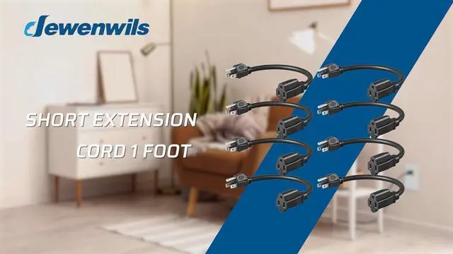 Alt view image 7 of 7 - DEWENWILS 10 Pack Short Extension Cord, 1 Foot Power Cord, 16 AWG SJTW Weatherproof Extension Cable for Indoor Outdoor Use, 3 Prong Grounded Outlets Plugs, NEMA 5-15P to NEMA 5-15R, Black, UL Listed