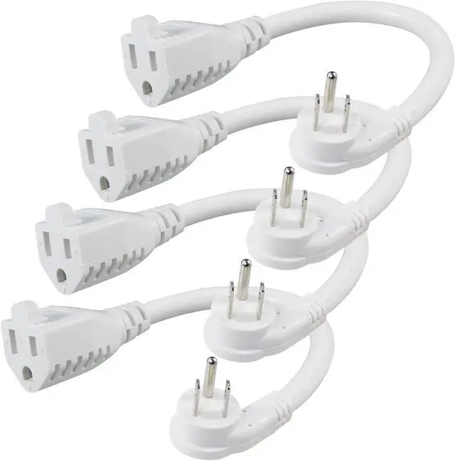 Main image of [4 Pack] Flat Plug Short Power Extension Cord - 6inch White Low Profile Flat Head 3 Prong Grounded Indoor Extension Cord,16AWG 13amp Household Appliance Electrical Extension Cord with Flat Wall Plug
