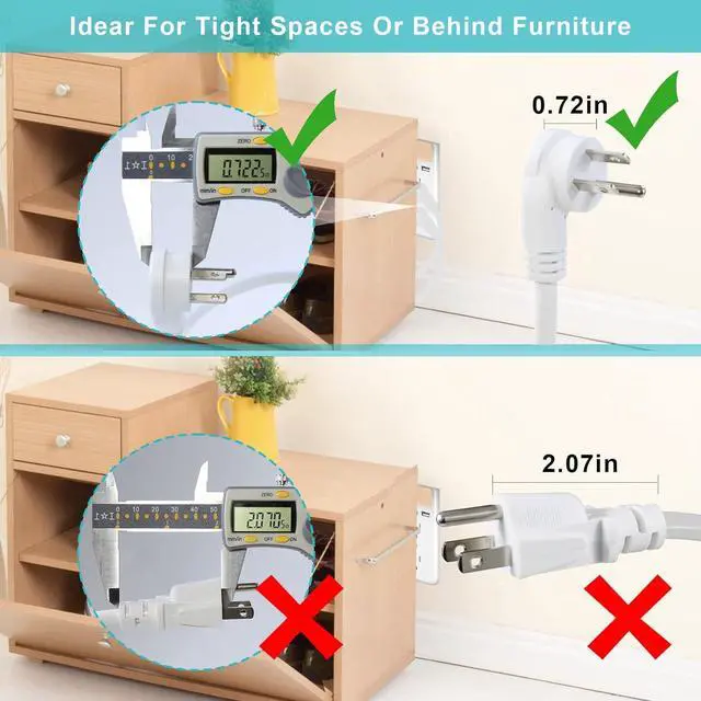 Alt view image 3 of 7 - [4 Pack] Flat Plug Short Power Extension Cord - 6inch White Low Profile Flat Head 3 Prong Grounded Indoor Extension Cord,16AWG 13amp Household Appliance Electrical Extension Cord with Flat Wall Plug