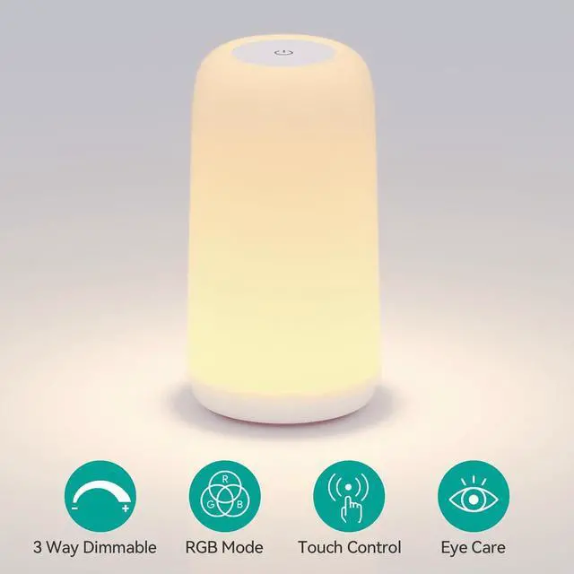 Alt view image 6 of 7 - Touch Bedside Table Lamp, [Sleek Design & RGB Mode] 3 Way Dimmable Small Lamp for Bedroom, LED Lamp with Warm White Lights, Multi-Color Smart Nightstand Lamp for for Living Room Home Gifts