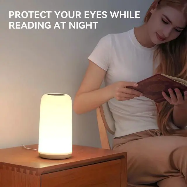 Alt view image 7 of 7 - Touch Bedside Table Lamp, [Sleek Design & RGB Mode] 3 Way Dimmable Small Lamp for Bedroom, LED Lamp with Warm White Lights, Multi-Color Smart Nightstand Lamp for for Living Room Home Gifts