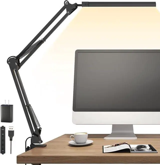 Main image of LED Desk Lamp for Home Office, Clamp-On with 5 Light Modes & Auto Shut Off | 14W Adjustable Brightness 5000K Eye-Caring Lighting for Study/Bedroom/Computer Desk