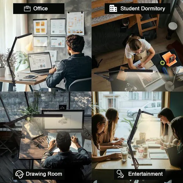 Alt view image 6 of 7 - LED Desk Lamp for Home Office, Clamp-On with 5 Light Modes & Auto Shut Off | 14W Adjustable Brightness 5000K Eye-Caring Lighting for Study/Bedroom/Computer Desk