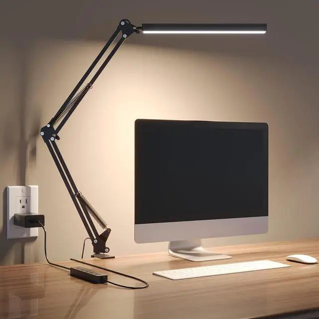 Alt view image 7 of 7 - LED Desk Lamp for Home Office, Clamp-On with 5 Light Modes & Auto Shut Off | 14W Adjustable Brightness 5000K Eye-Caring Lighting for Study/Bedroom/Computer Desk