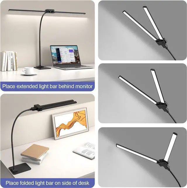 Alt view image 3 of 7 - EppieBasic Led Desk Lamp,24W 31.5IN Architect Double Head Desk Lamps for Home Office,Dimmable & 6 Color Modes Extra Bright Modern Table lamp with Base,Overhead Computer Lighting for Workbench Monitor