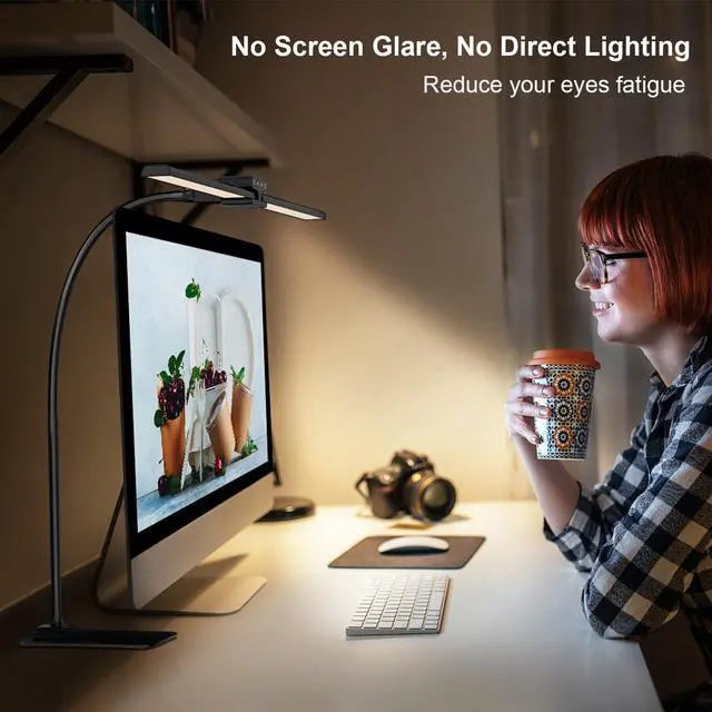 Alt view image 6 of 7 - EppieBasic Led Desk Lamp,24W 31.5IN Architect Double Head Desk Lamps for Home Office,Dimmable & 6 Color Modes Extra Bright Modern Table lamp with Base,Overhead Computer Lighting for Workbench Monitor