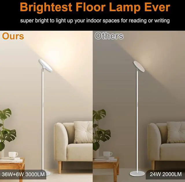 Alt view image 3 of 6 - Bright Floor Lamp,42W 3700LM LED Torchiere Floor Lamps for Living Room, 71in. Modern Tall Standing Light with Remote,Color & Brightness Dimmable Sky Light,1/2/3H Timer for Bedroom,Office(White)