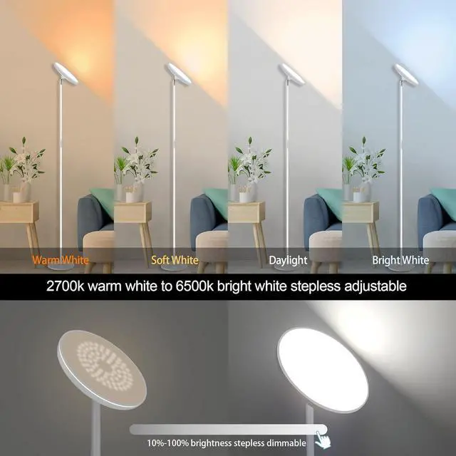 Alt view image 4 of 6 - Bright Floor Lamp,42W 3700LM LED Torchiere Floor Lamps for Living Room, 71in. Modern Tall Standing Light with Remote,Color & Brightness Dimmable Sky Light,1/2/3H Timer for Bedroom,Office(White)