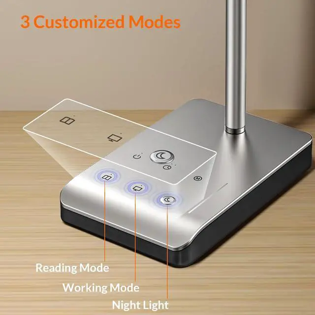 Alt view image 5 of 7 - LED Desk Lamp, 12W Reading Desk Lamp for Office Home with 60 Lighting Modes, Touch Control & Timer Function, 750LM Bright Eye-Caring Gooseneck Desk Light Table Lamp for Study, Work, Silver