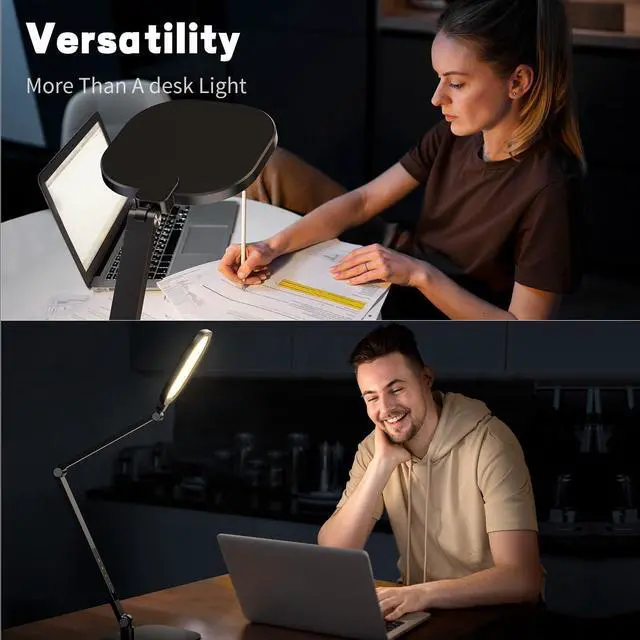 Alt view image 2 of 7 - LED Desk Lamp for Home Office, Desk Light for Video Call, 3 Color Temperature 10 Brightness Computer Light, Dimmable Led Desk Light with Memory & Timer Func, Metal Swing Arm Architect Desk Lamp