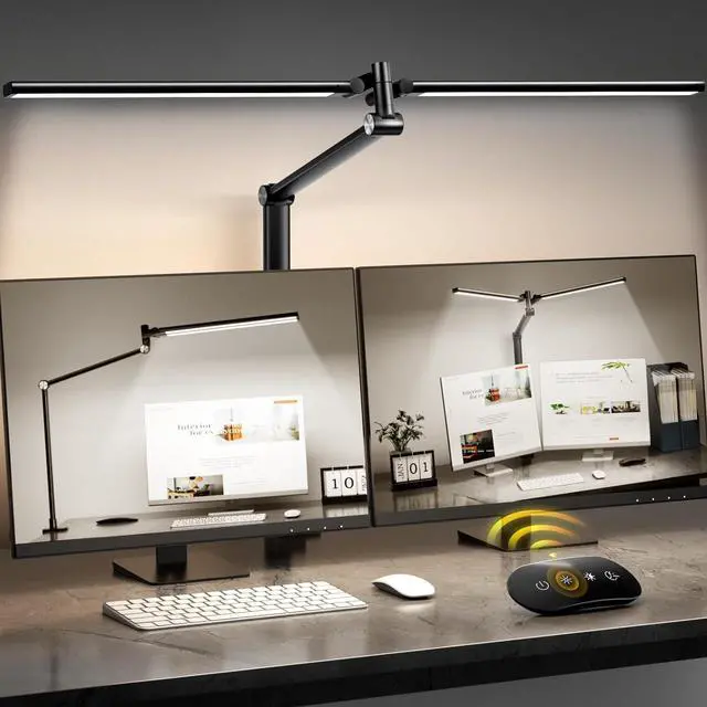 Main image of LED Desk Lamp for Home Office, Eye Caring Architect Desk Light with Remote, Dual Screen Computer Monitor Light with Stepless Dimming, Stepless Color Temp, Memory Function for Study, Workbench Black