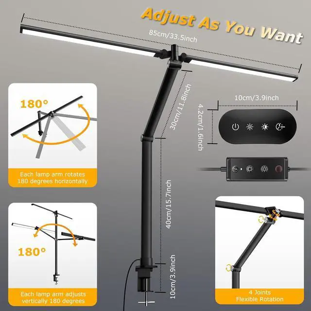 Alt view image 3 of 7 - LED Desk Lamp for Home Office, Eye Caring Architect Desk Light with Remote, Dual Screen Computer Monitor Light with Stepless Dimming, Stepless Color Temp, Memory Function for Study, Workbench Black