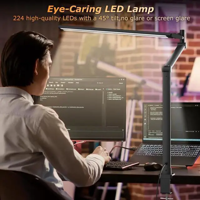 Alt view image 6 of 7 - LED Desk Lamp for Home Office, Eye Caring Architect Desk Light with Remote, Dual Screen Computer Monitor Light with Stepless Dimming, Stepless Color Temp, Memory Function for Study, Workbench Black