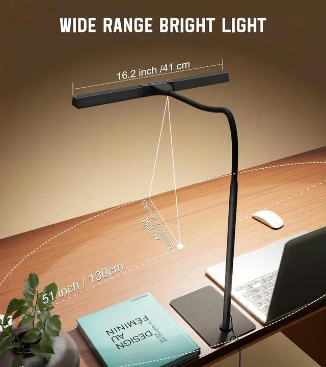 Alt view image 2 of 7 - LED Desk Lamp for Home Office with Base, Eye-Caring Architect Task Light with Adjustable Gooseneck 12W USB Adapter Touch Control 5 Dimmable Brightness & Color Tall Lamp for Work,Reading,Craft