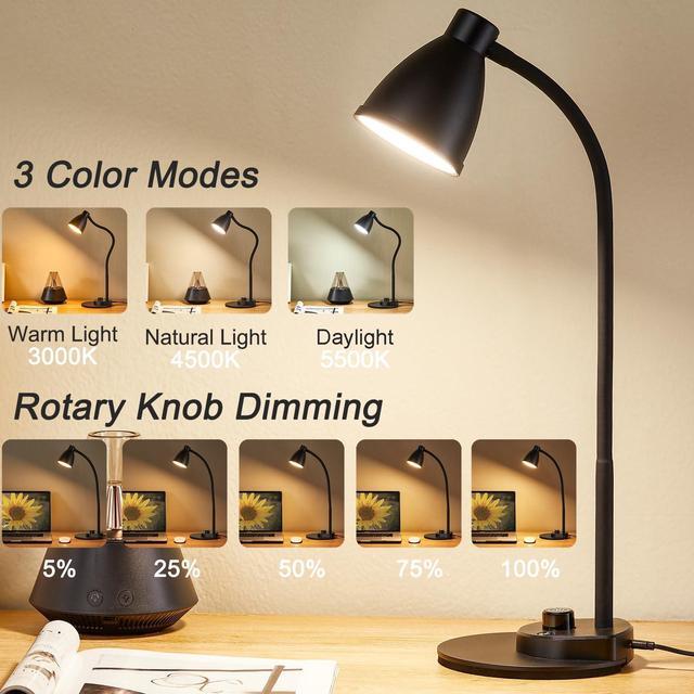 Alt view image 2 of 7 - BOHON LED Desk Lamp with USB Charging Port 3 Color Modes Dimmable Reading Light Intelligent Induction Auto Dimming Task Lamp Flexible Gooseneck Table Lamp for Bedside Office, AC Adapter Include