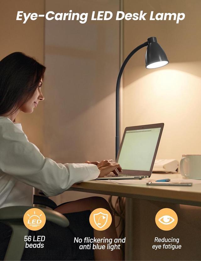 Alt view image 3 of 7 - BOHON LED Desk Lamp with USB Charging Port 3 Color Modes Dimmable Reading Light Intelligent Induction Auto Dimming Task Lamp Flexible Gooseneck Table Lamp for Bedside Office, AC Adapter Include