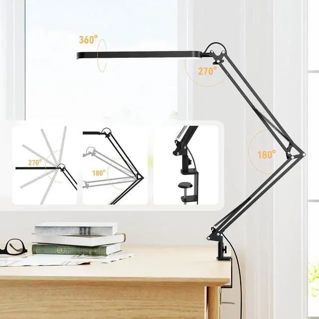 Alt view image 4 of 7 - SKYLEO Led Desk Lamp - Desk Light for 31.5" Tall - 5 Color Modes X 11 Brightness Levels - Adjustable Swing Arm - Timmer & Memory Function - 12W Lamp for Desk - Black