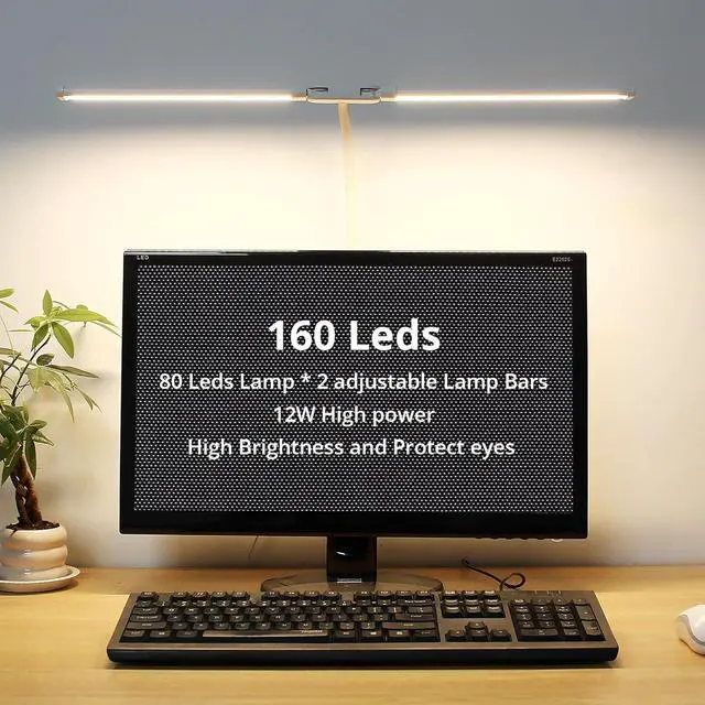 Alt view image 6 of 6 - Desk Lamp with Clamp, with 5V 2A Adapter, LED Desk Lamp with Dual Head, 50 Light Modes, Computer Monitor Flexible Gooseneck Lamp, Eye Protection Desk Lamps for Study, Office, Crafts, Draw(White)