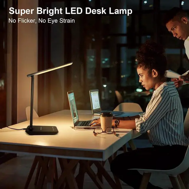 Alt view image 2 of 7 - LED Desk Lamp for Office Home, Bright Desk Light with USB Charging Port, Adjustable Dimmable Desk Lamps 5 Modes 5 Brightness, Touch Study Lamp for Nail, Craft, Puzzle, Sewing, Study, Black