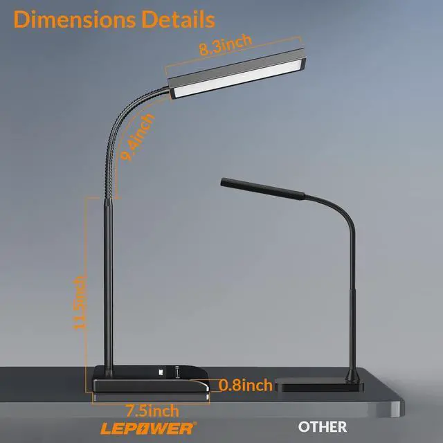 Alt view image 7 of 7 - LEPOWER LED Desk Lamp, 800LM for Home Office, 12W Reading , Eye-Caring Desk Light, Touch Table Lamp, Gooseneck Lamp, 50 Lighting Modes, Bright Desk Lamps for Bedroom, Study Room