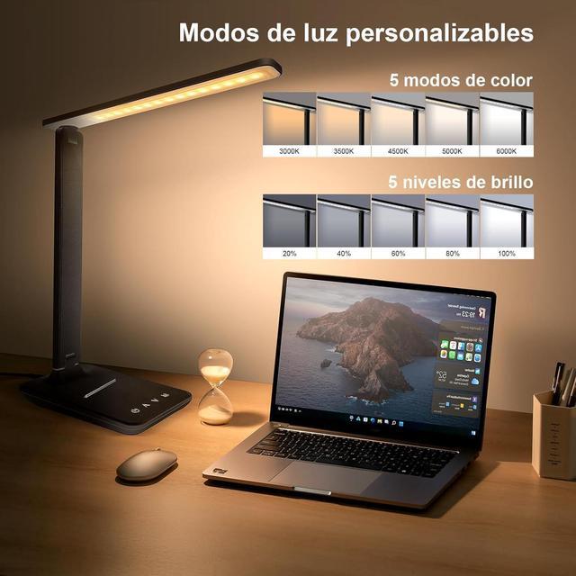 Alt view image 2 of 7 - karidi LED Desk Lamp Dimmable Table Lamp Reading Lamp with USB Charging Port, 5 Lighting Modes, Sensitive Control, Foldable Portable Desk Light for Home Office Bedroom Reading (Black)