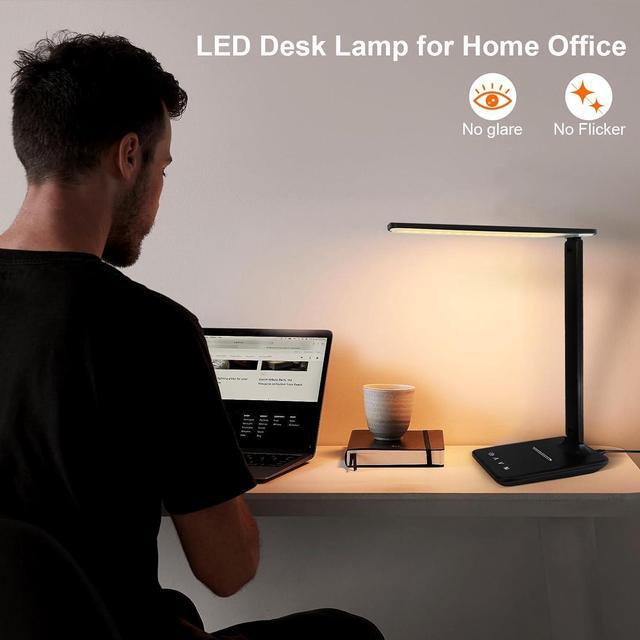 Alt view image 3 of 7 - karidi LED Desk Lamp Dimmable Table Lamp Reading Lamp with USB Charging Port, 5 Lighting Modes, Sensitive Control, Foldable Portable Desk Light for Home Office Bedroom Reading (Black)