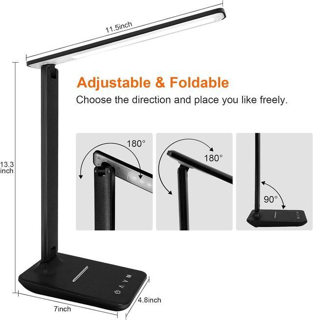 Alt view image 5 of 7 - karidi LED Desk Lamp Dimmable Table Lamp Reading Lamp with USB Charging Port, 5 Lighting Modes, Sensitive Control, Foldable Portable Desk Light for Home Office Bedroom Reading (Black)