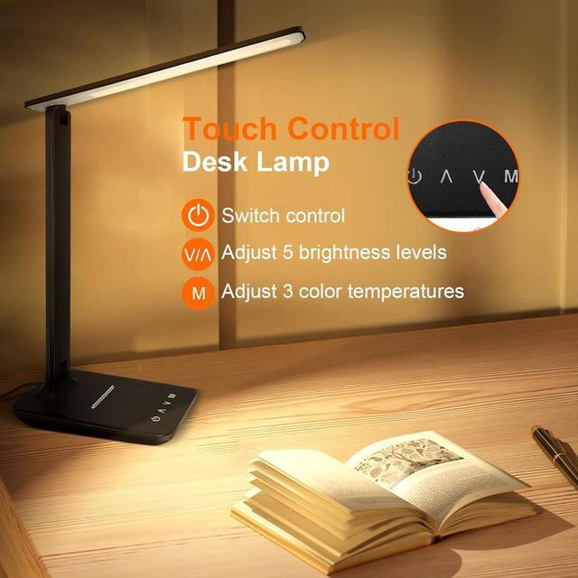 Alt view image 6 of 7 - karidi LED Desk Lamp Dimmable Table Lamp Reading Lamp with USB Charging Port, 5 Lighting Modes, Sensitive Control, Foldable Portable Desk Light for Home Office Bedroom Reading (Black)
