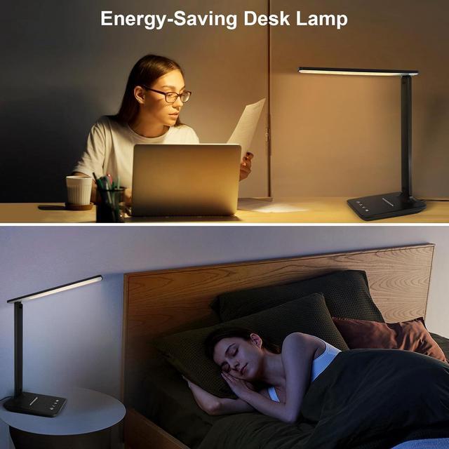 Alt view image 7 of 7 - karidi LED Desk Lamp Dimmable Table Lamp Reading Lamp with USB Charging Port, 5 Lighting Modes, Sensitive Control, Foldable Portable Desk Light for Home Office Bedroom Reading (Black)
